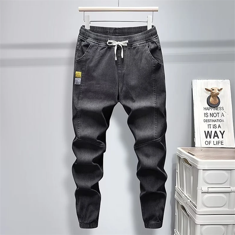 High Street Jeans Men Casual Korean Streetwear Loose Elastic Waist Washed Jeans Pants Men Jeans Para Hombres