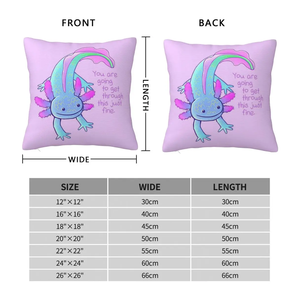 Get Through This Just Fine Axolotl Square Pillowcase Polyester Linen Velvet Creative Decor Pillow Home Cushion Case Wholesale