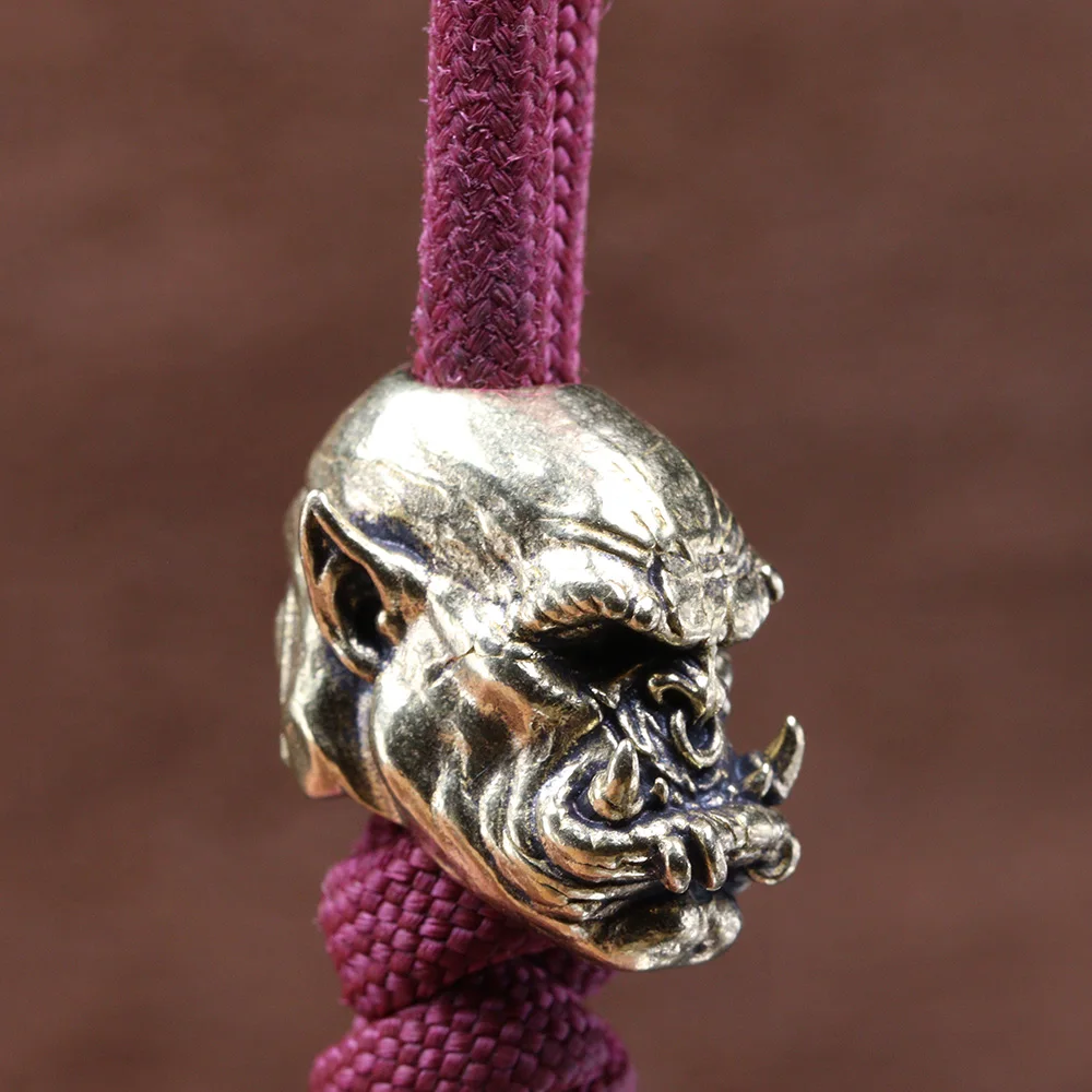 Orc Warrior Head Brass Knife Beads EDC DIY Paracord Woven Bracelet Lanyard Pendant Accessories Outdoor Tool Hanging Charms