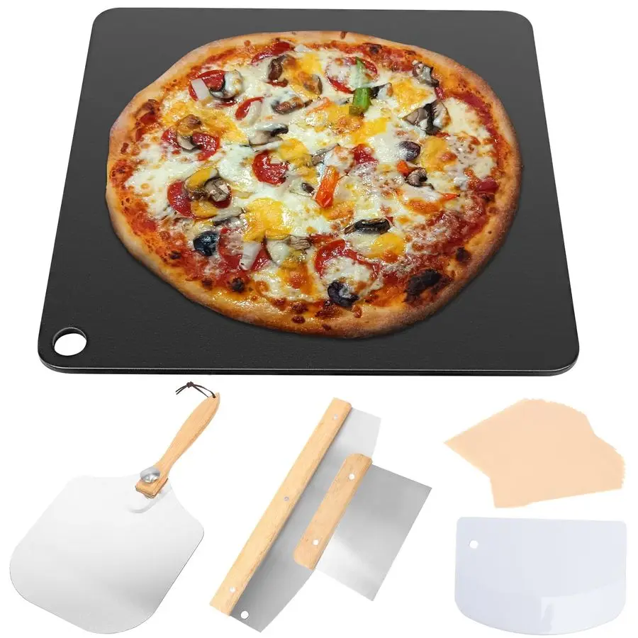 

Pizza Steel Set for Oven and Grill, 13 Square Pizza Steel for Oven, with Pizza Peel amp Dough Pizza Cutter amp 20pcs Cooking Pap