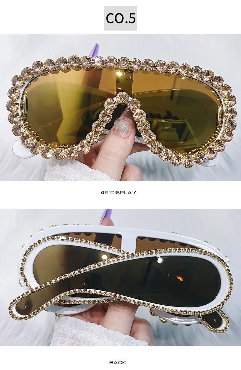 Glänzende Diamanten Y2K Sonnenbrille Frauen Luxus Übergroße Einteilige Sonnenbrille Goggle Weibliche Trends Strass Shades Brillen UV400 – Detail 10