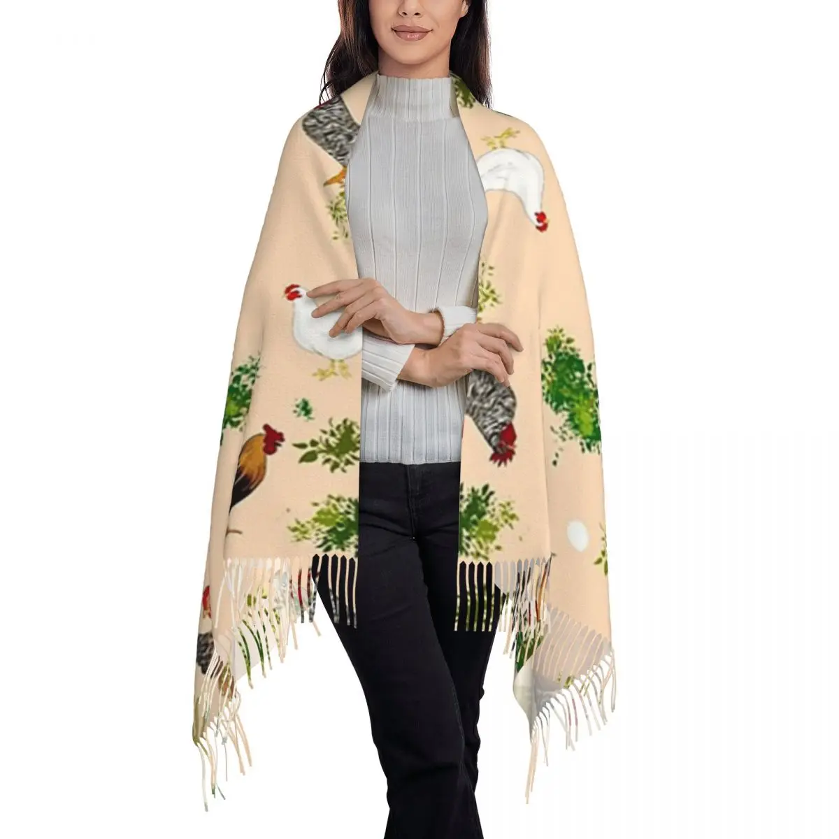 Chicken hen chicks Pattern Scarf Tassel Scarves Women Soft Warm Shawls and Wraps Long Fall Winter Shawl Wrap