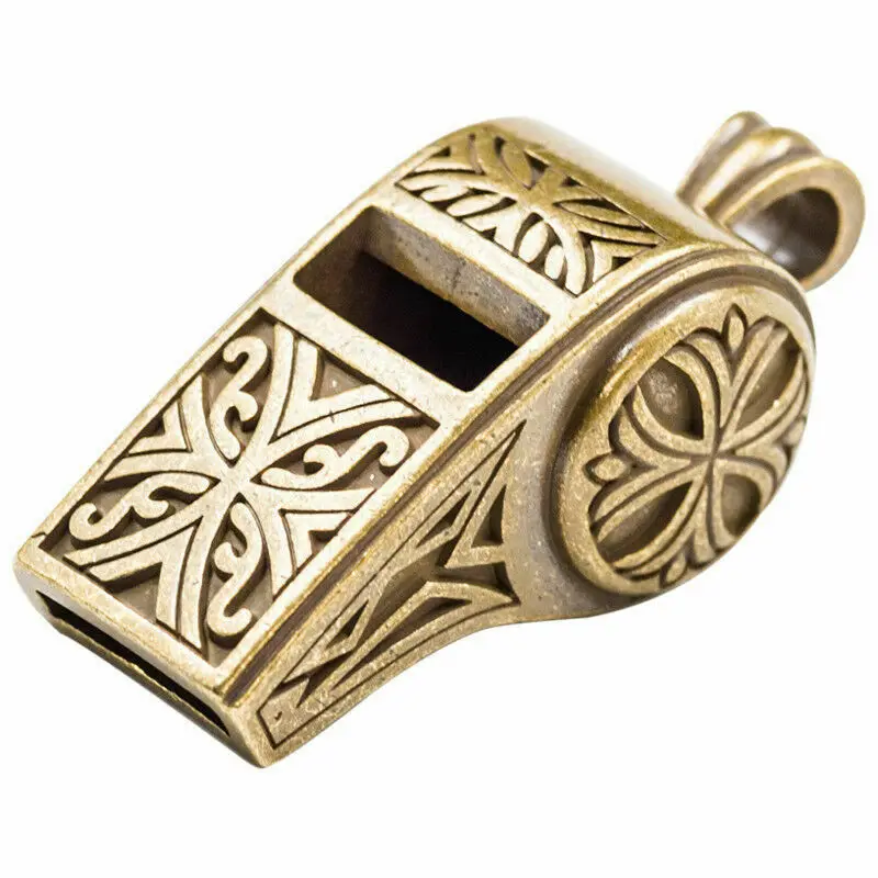 Outdoor Vintage Brass Survival Whistle Gothic Pattern Whistle Pendant Keychain