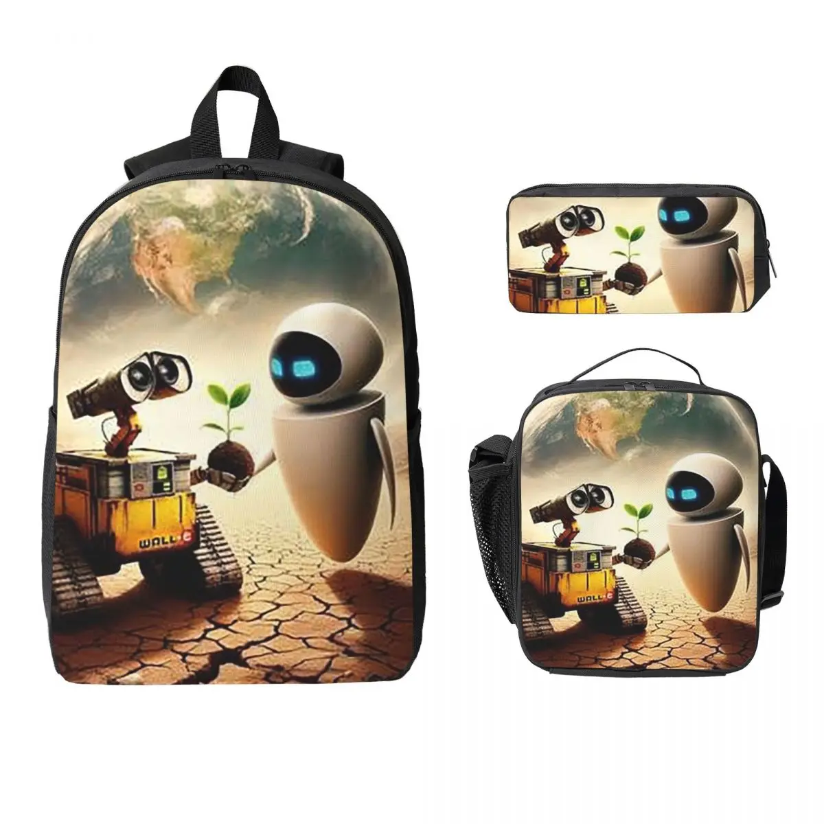 

WALL-E Backpack Student Boys Girls BookBag School Bag Laptop Shoulder Bags 3ps Insulated Lunch Bag Pencil Case