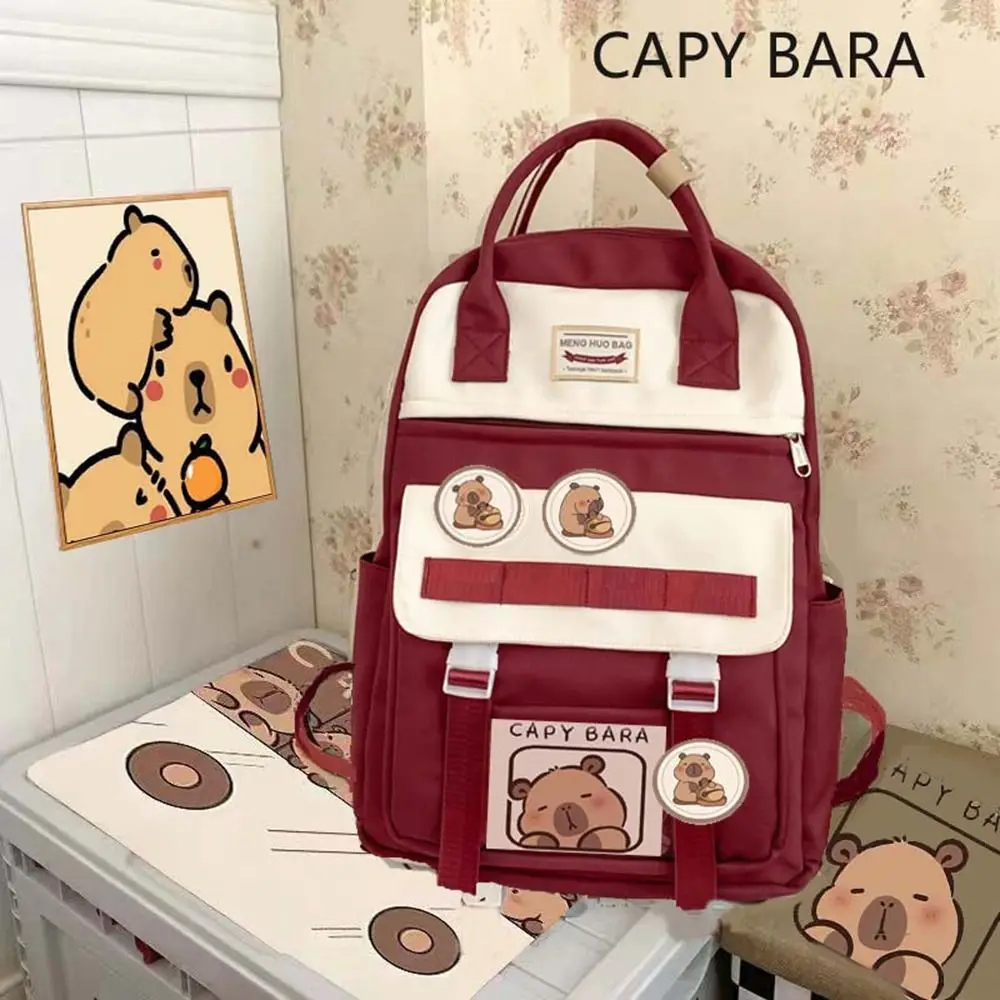 Creative Large Capacity Capybara Backpack Multi-layer Nylon Students Schoolbag Multipurpose Book Bags