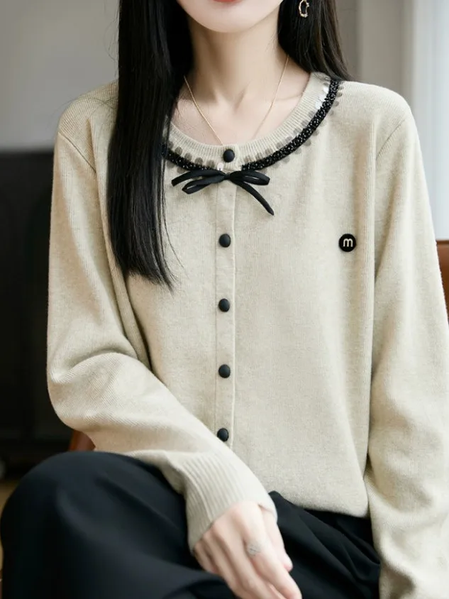 

ay Long Sve Knitted Open Cardigan Women's irt Slimming Guangzhou Thirteenth Fac Brand Soft Warm Daily Wear