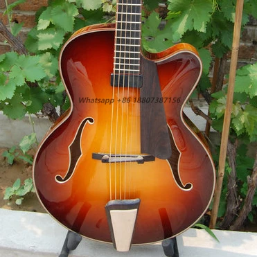 Yunzhi Handmade Acoustic Jazz Guitar Solid Wood Body with Ebony Fingerboard Maple Top Spruce Customizable Electric Features