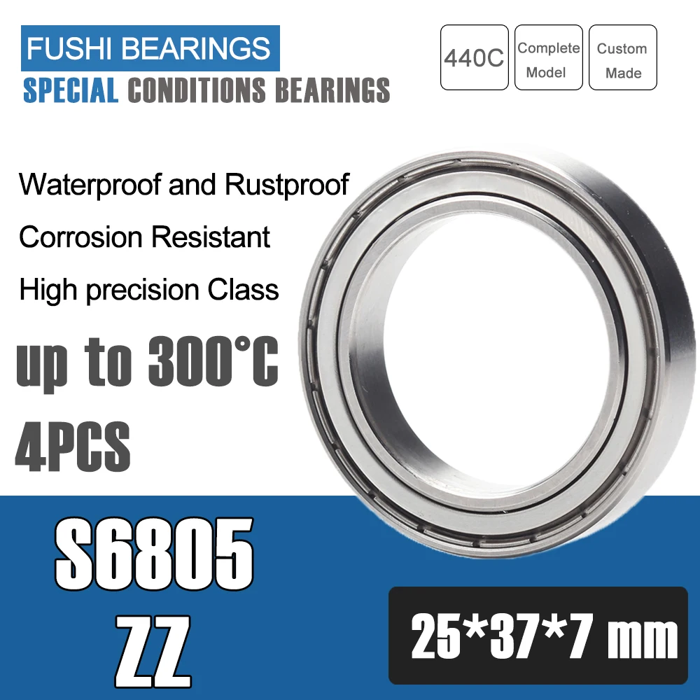 S6805ZZ Bearing 25x37x7mm 440C Stainless Steel S6805-2ZZ Stainless Steel Ball Bearings ABEC-5 Double Shield Sealed Pick of 4PC