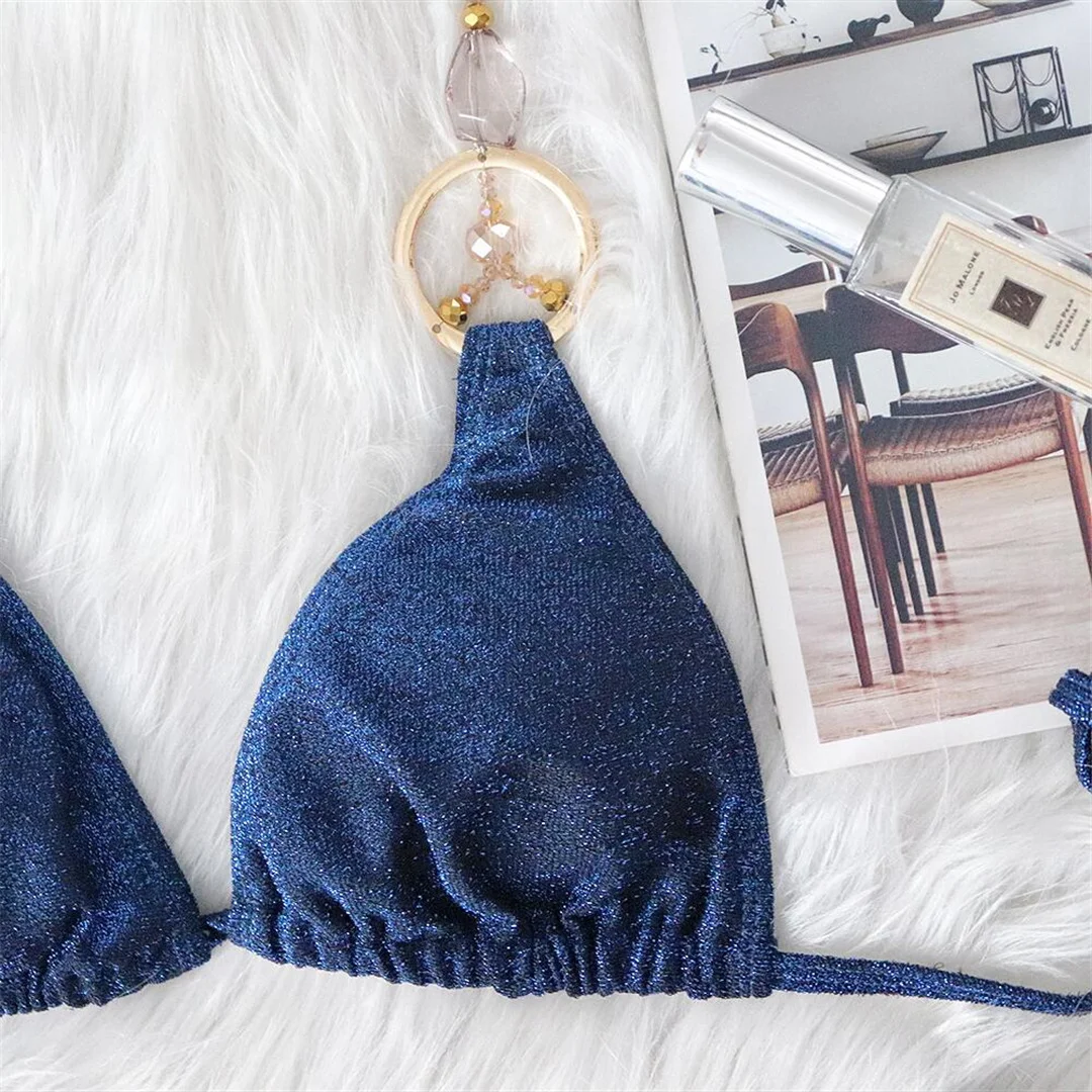 Glitzernder, funkelnder Bikini mit Scrunch-Effekt für Damen, zweiteiliger Badeanzug, Badebekleidung, Badeanzug, Schwimmbikini V4015 – Detail 18