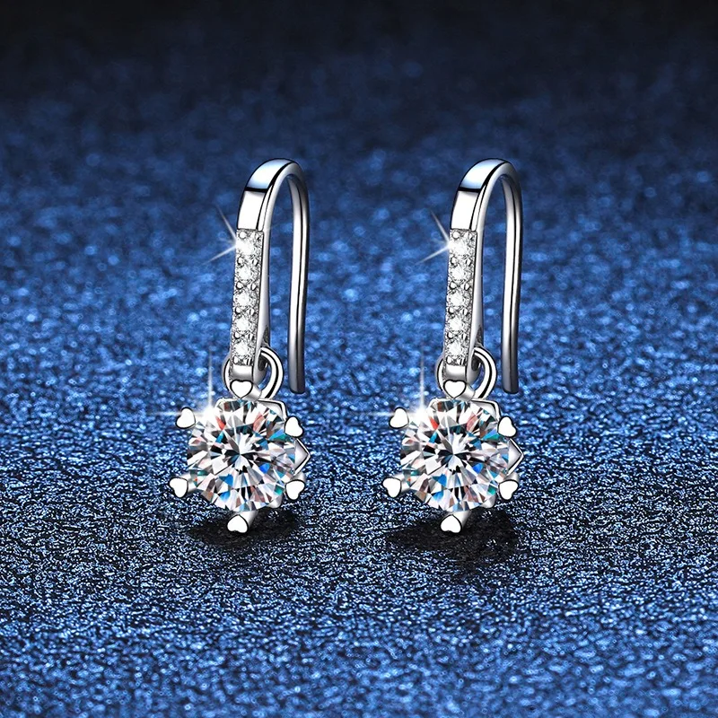 

S925 Sterling Silver Snowflake Earrings 0.5ct D Color Moissanite Dangle Hook Elegant Winter Jewelry Gift for Women
