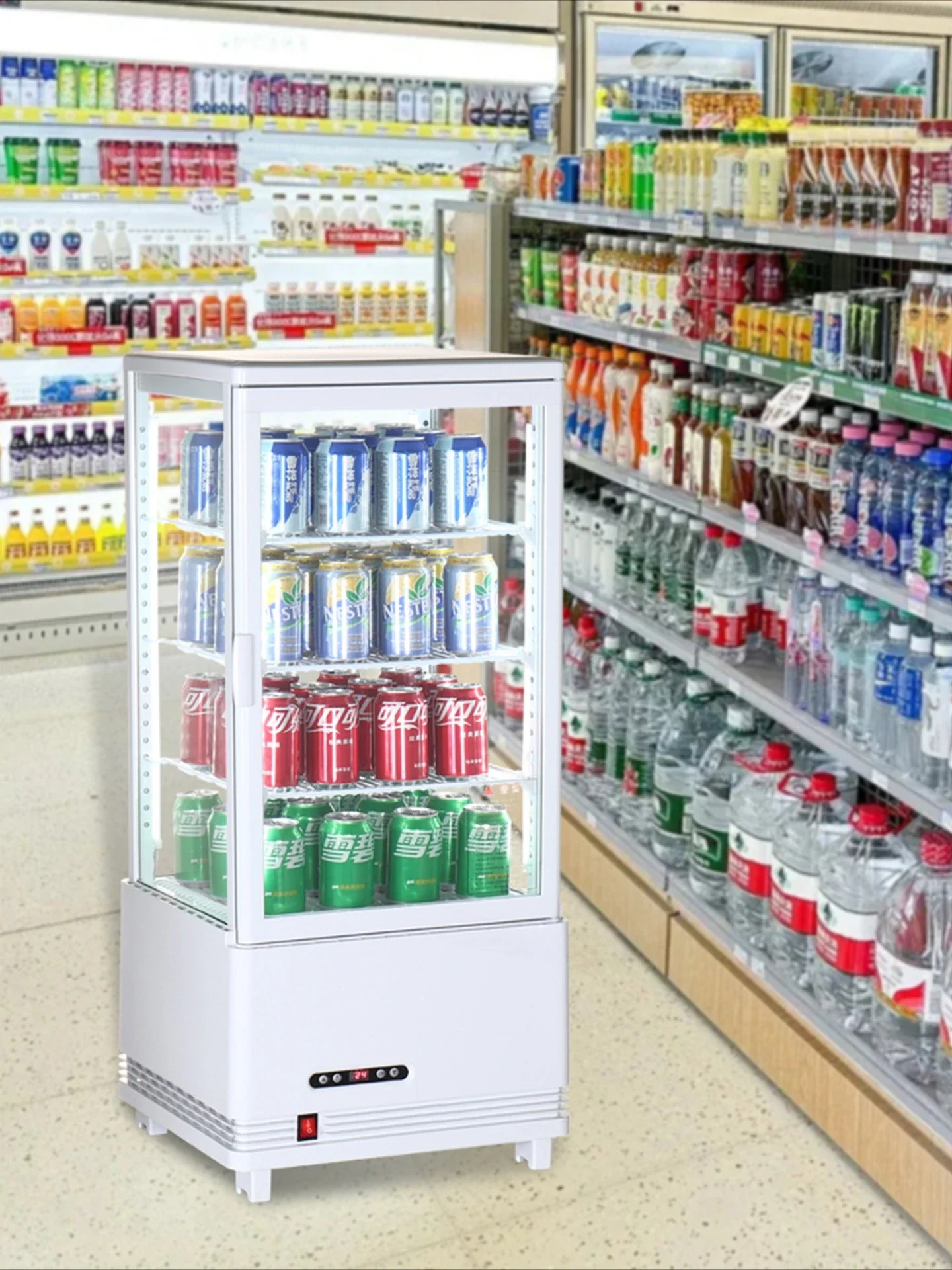 Hot and cold refrigerated display cabinet vertical desktop dessert cake fresh-keeping cabinet string beverage stall small ref