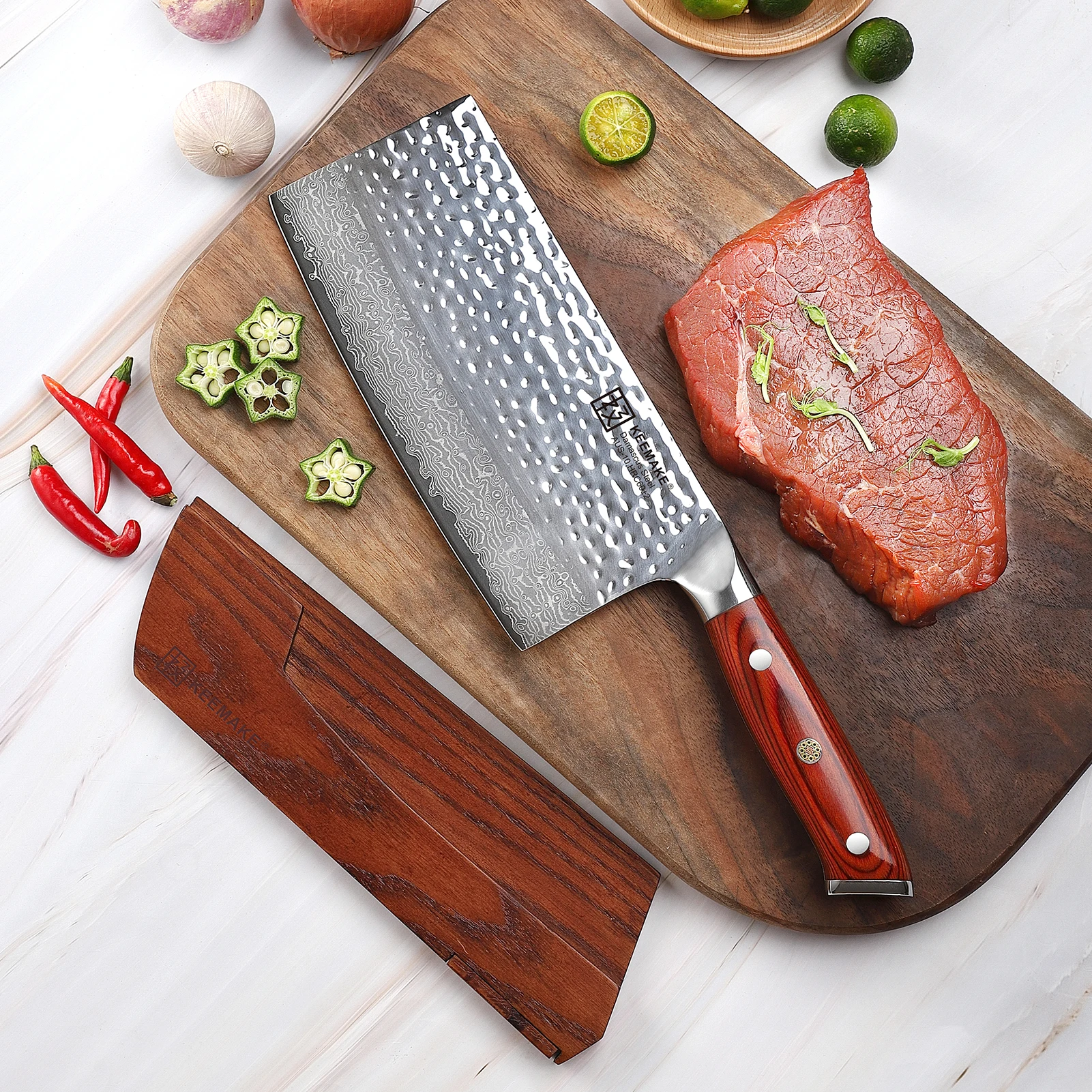 

KEEMAKE Chinese Cleaver Knife 7 Inch AUS-10 Damascus Steel Chef's Cutting Knife Ultra Sharp Vegetable Fruit Kitchen Knife Tools