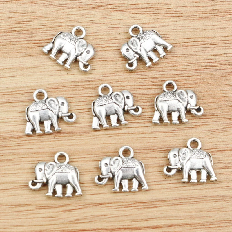 10pcs 13x12mm Charms double sided elephant Tibetan Silver Plated Pendants Antique Jewelry Making DIY Handmade Craft