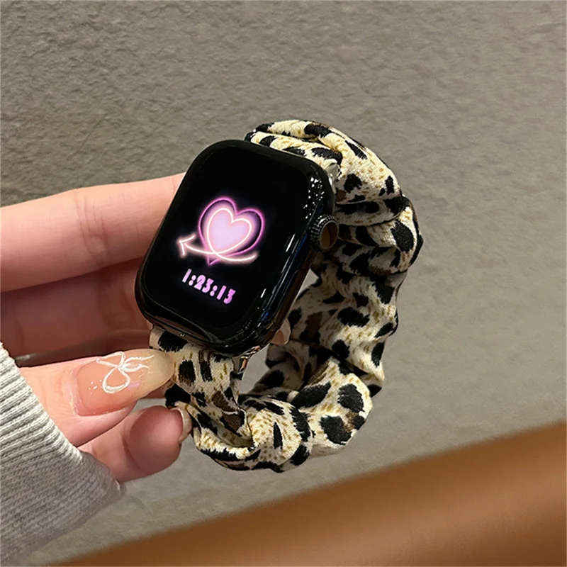 Stylish Leopard Print Elasticity Hair Band Strap For Apple Watch 10 Ultra 9 8 7 SE Soft Band For iwatch 41mm 46mm 49 45 40 42 44