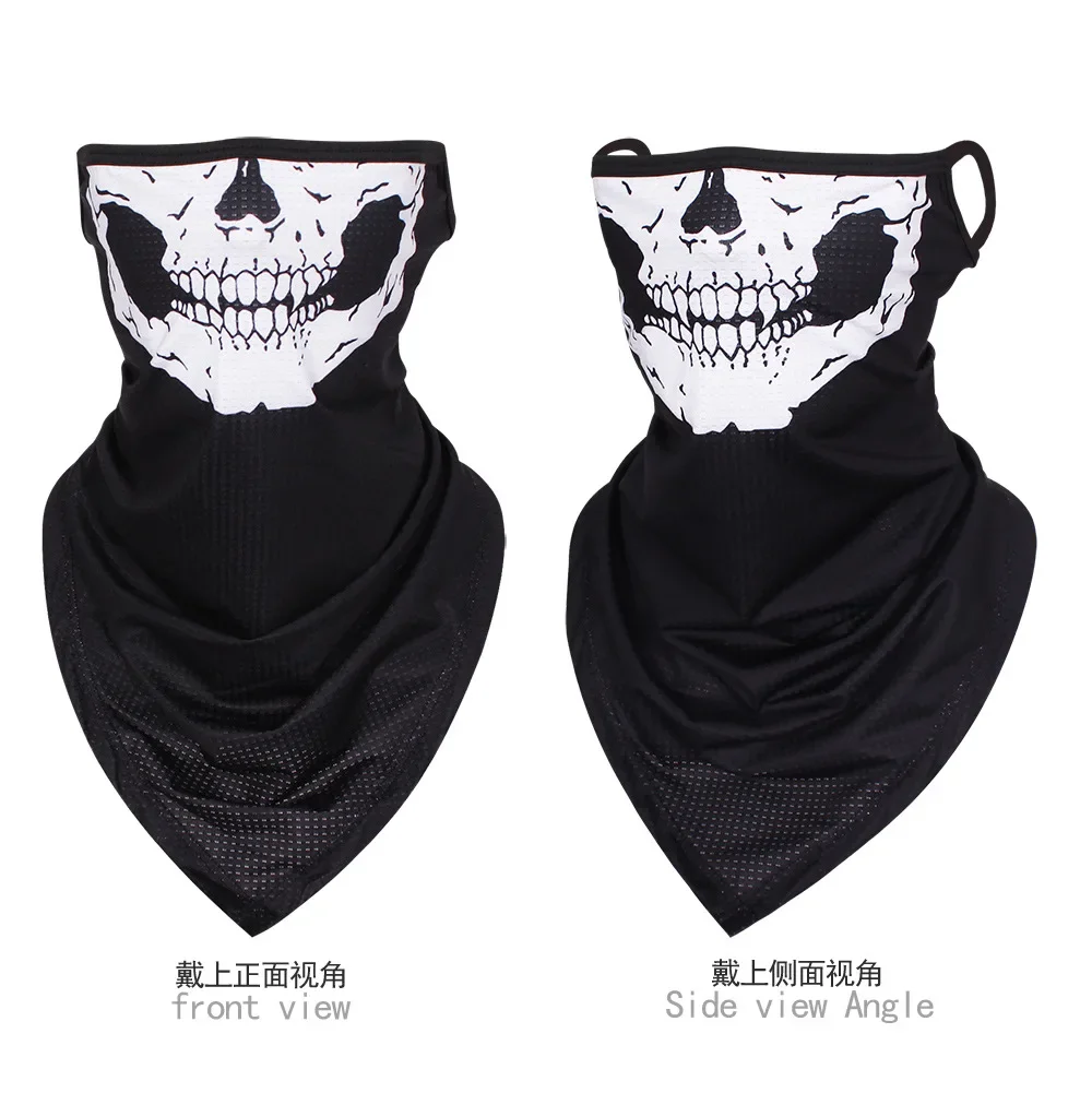 Unisex Skull Face Mask Bandana Ear Loops Motorcyclist Face Balaclava Outdoor Sports Neck Gaiters Windproof Thin Triangle Scarf