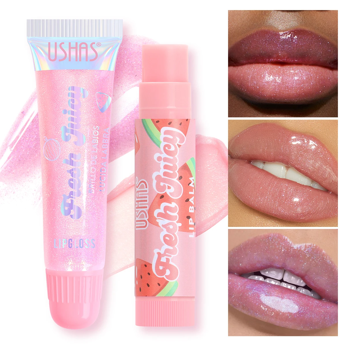USHAS, disponibile in 3 colori, deliziose lucidalabbra alla frutta + balsamo per labbra - emette fragranze fruttate, idratazione a lunga durata