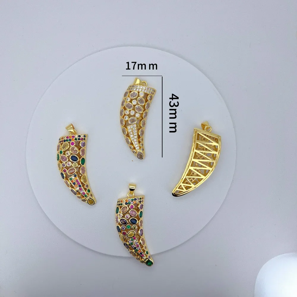 1Pcs Teeth Fangs Pendant for Diy Jewelry Making Color Zircon Accessories Plated Gold Necklace Personality Punk Totem Chain Parts