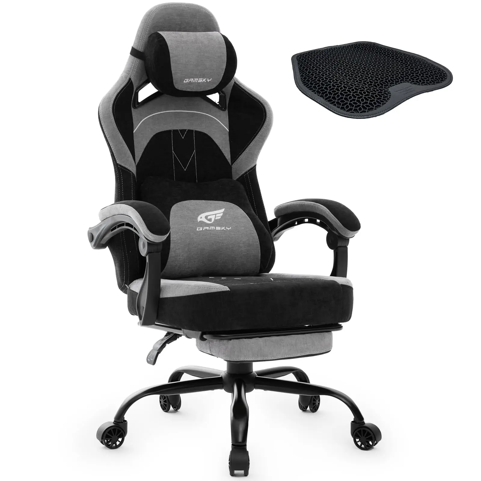 Ergonomic Gaming Chair with Gel Cushion, Black Grey