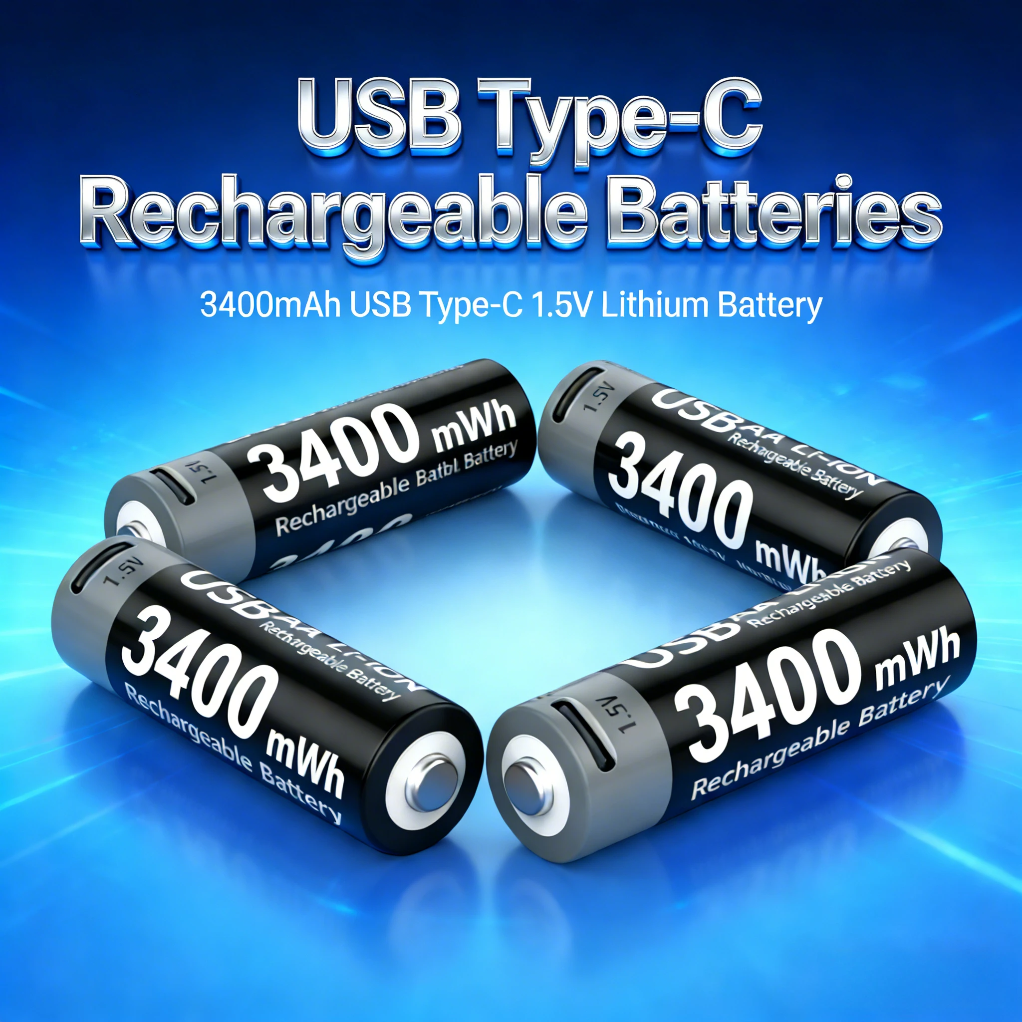 

Fast Charge AA Lithium Battery 3400mAh USB C Rechargeable 1.5V for Mouse Toy Door Lock Hunting Camera AA Battery Power