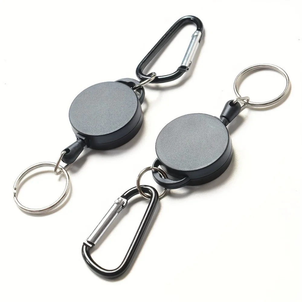 2 Cordons rétractables anti-perte haute élasticité noirs pour hommes, porte-clés extensibles pour l'extérieur
