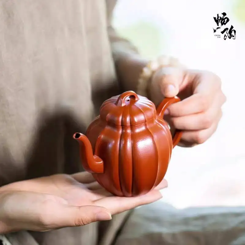 

[Changtao]Yixing Zisha Teapot, Fully Handmade Tea Textured Pot, Zhu Clay Palace Lantern 240Cc