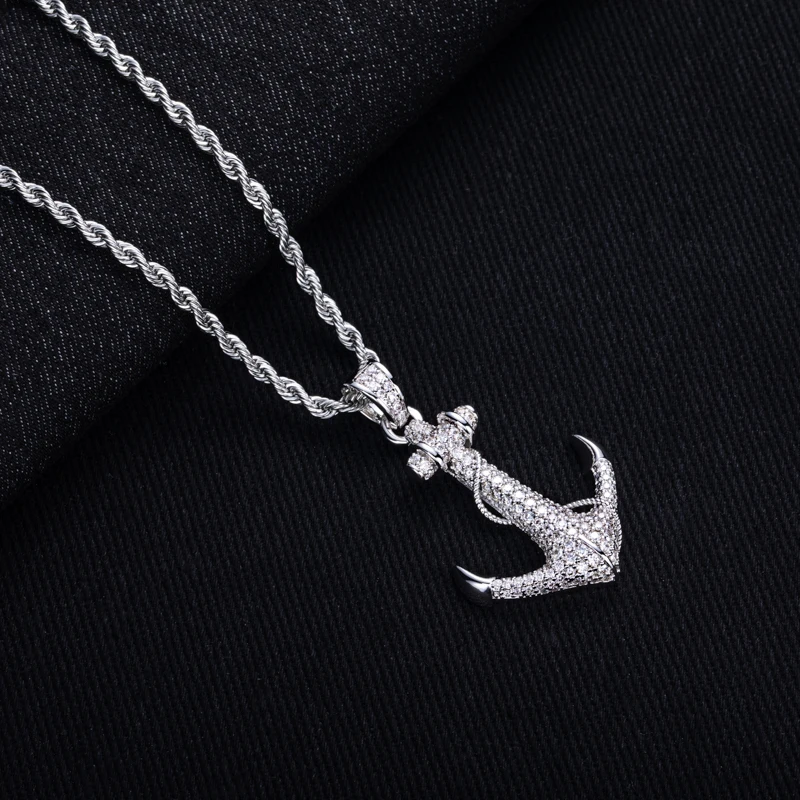 MossanRappr 2.28cttw Moissanite Iced Out Anchor Pendant 14K Gold Plated Hip Hop Necklace for Men & Women Shiny Party Accessory
