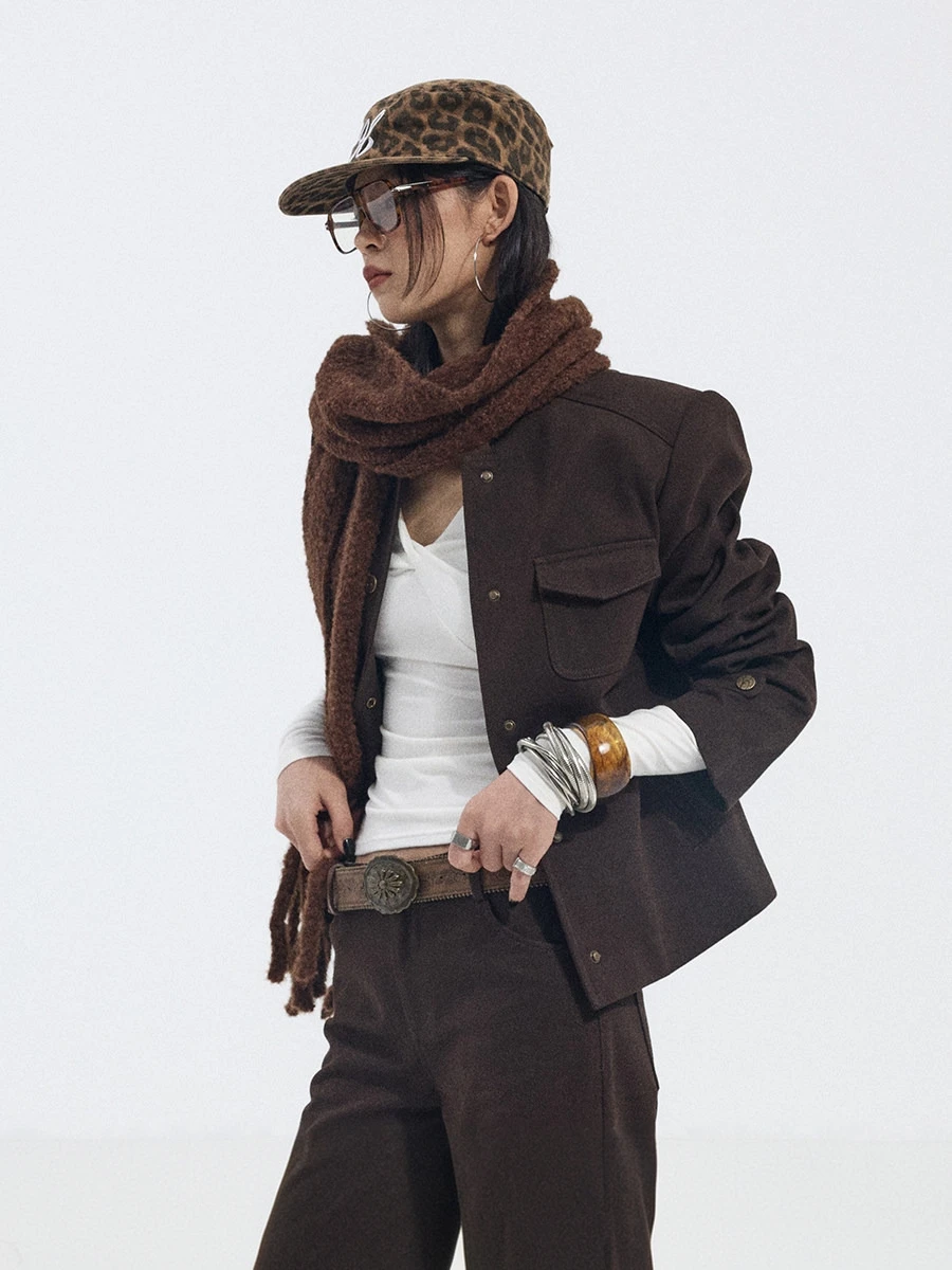 

Ourhour Amber Glimmer Women's Loose Fit Stand Collar Jaet Ebony Color Retro Design Winter ort Top Original Design Cotton ...