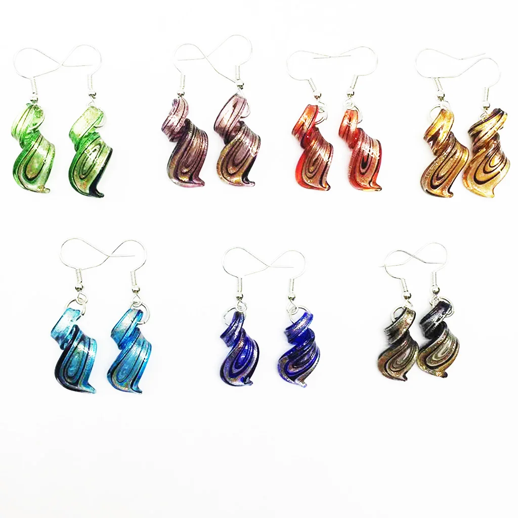 1 Pair Lampwork Pendant Earrings For Women Chinese Style Retro Handmade Glass Personality Female Spiral Blue Red Green Black