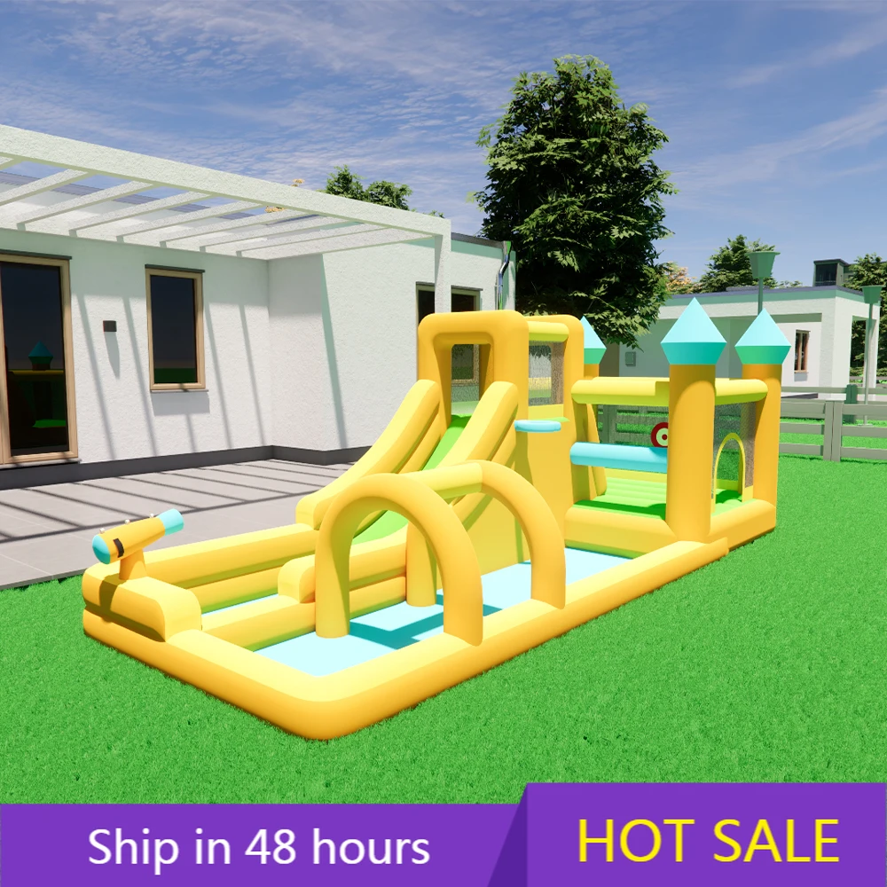 

YTYIN Portable Inflatable Water Slide Trampoline Castle Kids Jumping Repair Park with Blower Sea-Themed Water Park Bouncer