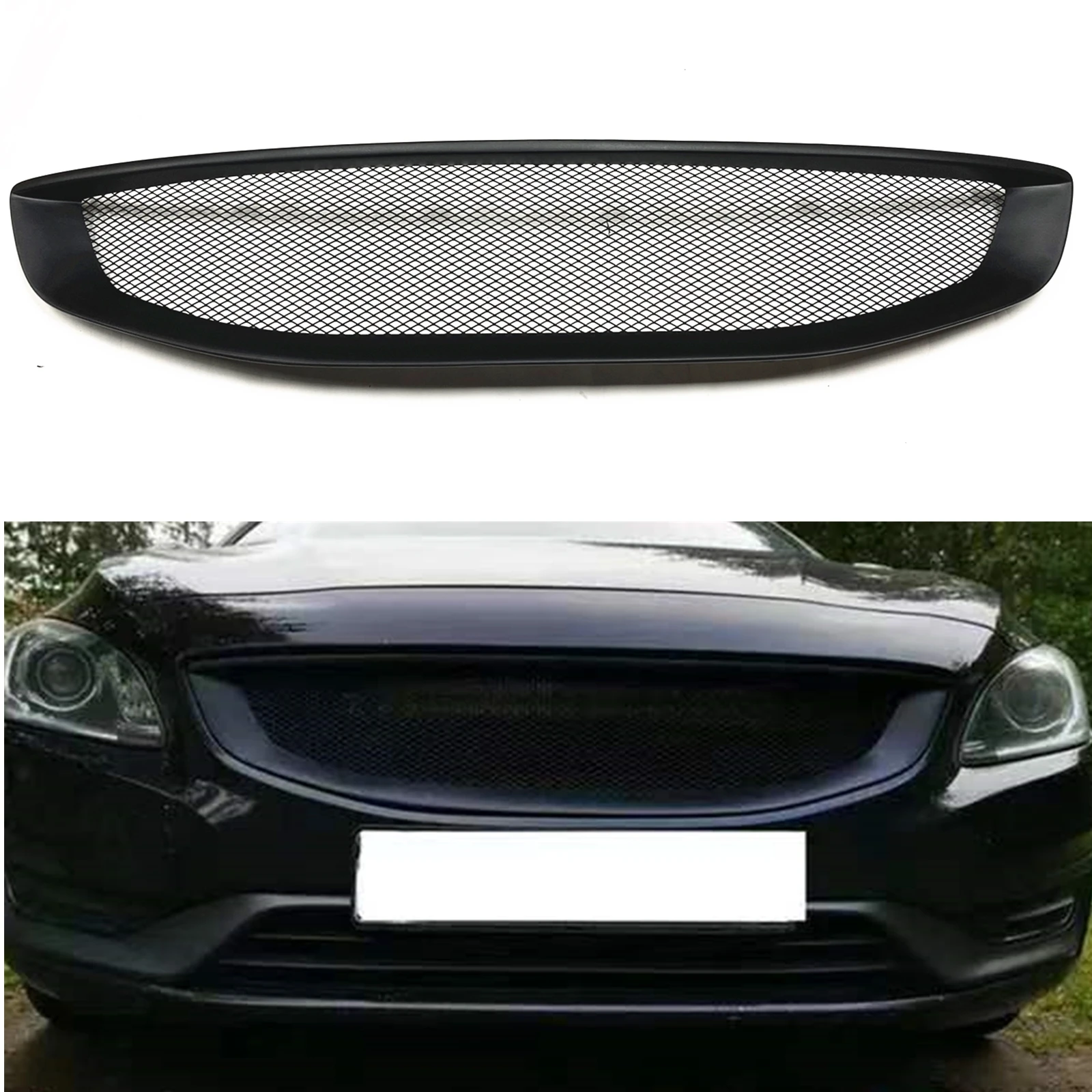 

Front Grille For Volvo S60 & S60 Cross Country 2014-2018 Sedan/Wagon Fiberglass/Carbon Fiber Upper Bumper Hood Mesh Grid Grill