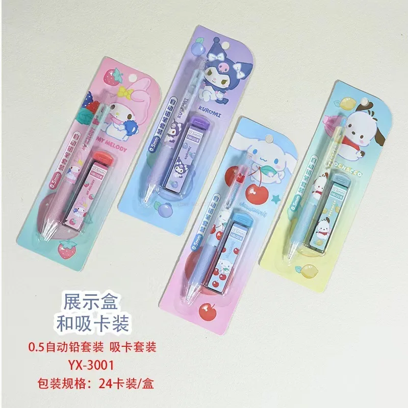 Imagem -03 - Sanrio Mecânica Lápis Eraser Grupo Melodia Kuromi Cinnamoroll Pochacco Papelaria Automática Atacado Novo 0.5 mm 24 Pcs