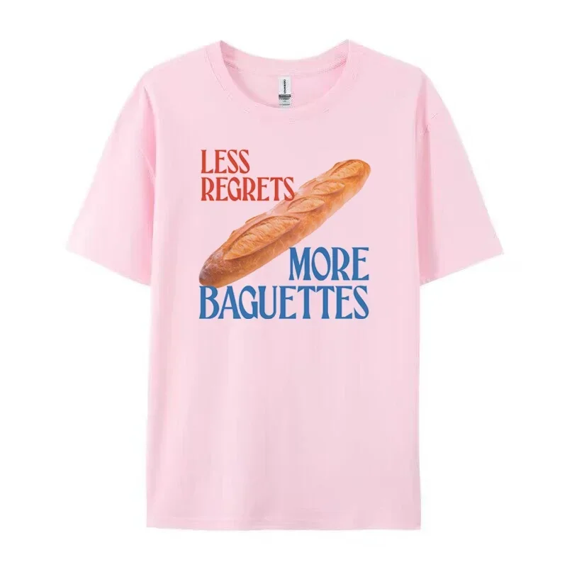 Less Regrets More Baguettes Women Funny T-Shirt Cute Foodie T Shirt Casual Short Sleeve Bread Lover Tee Shirt Unisex Tops Gifts