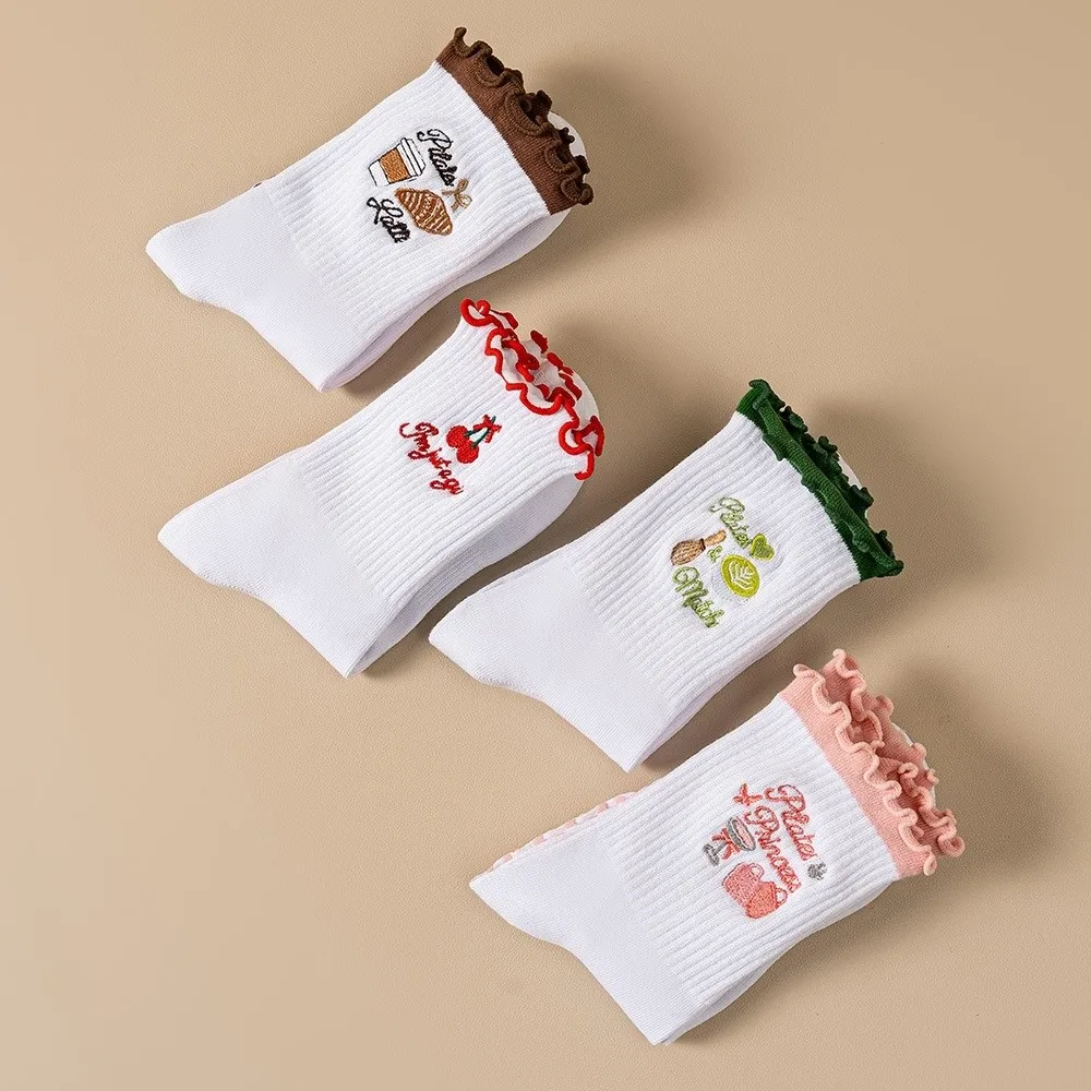 

Fashion Non-Slip Grip Pilates Socks Cotton High-elastic Yoga Socks Ruffled Edge Breathable Mid Tube Socks for Women