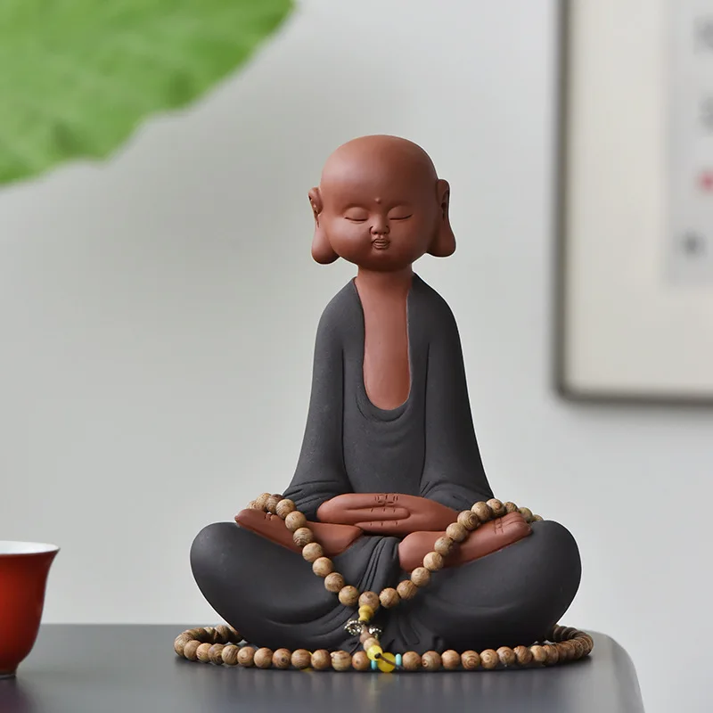 

Китайский стиль, бытовой фиолетовый песок, маленькое украшение монаха, украшение для гостиной, дзен, буддизм, фигурка Будды, украшение