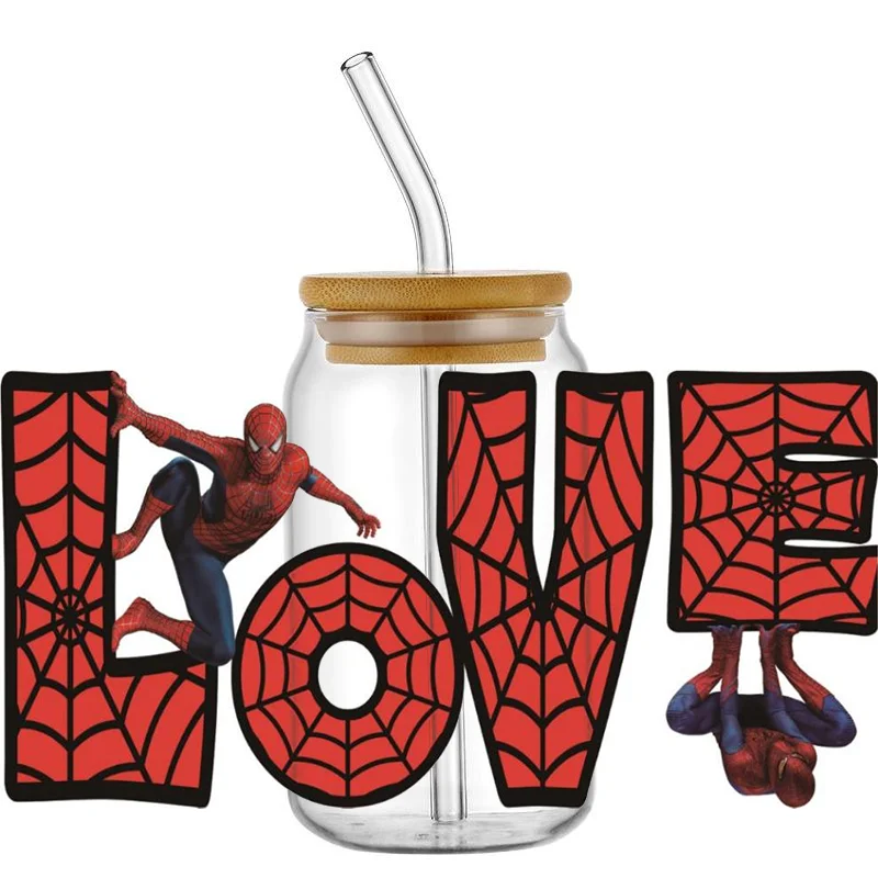 3D Cartoon Spiderman UV DTF CUP Wraps Transfer Stickers Selfadhesive Waterproof Decals For 16OZ libbey Can