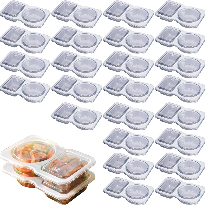 double compartment condiment container with lid，50pcs,