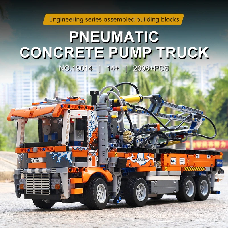 MOLD KING 19014 Heavy-Duty Tow รถบรรทุกรุ่น Building Blocks นิวเมติกรถบรรทุกคอนกรีตวิศวกรรมของเล่นสําหรับเด็กวันเกิด Gifs