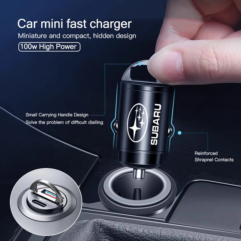 Car Charger USB Type-C Phone Hidden Fast Charging Convert Plug For Subaru STI Outback Legacy Impreza XV Forester BRZ Mpreza WRX