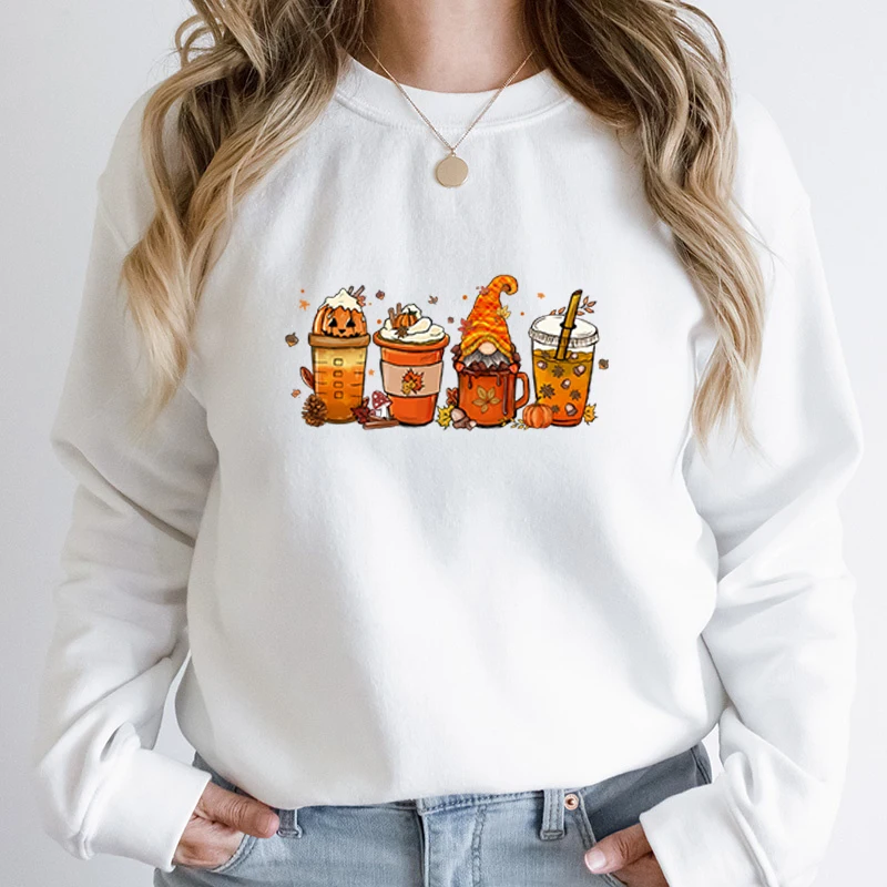 

Fall Coffee Print Pullovers Women Autumn And Winter Casual Round Neck Loose Hoodless Pullovers Ladies Fall Pure Color Sweatshirt