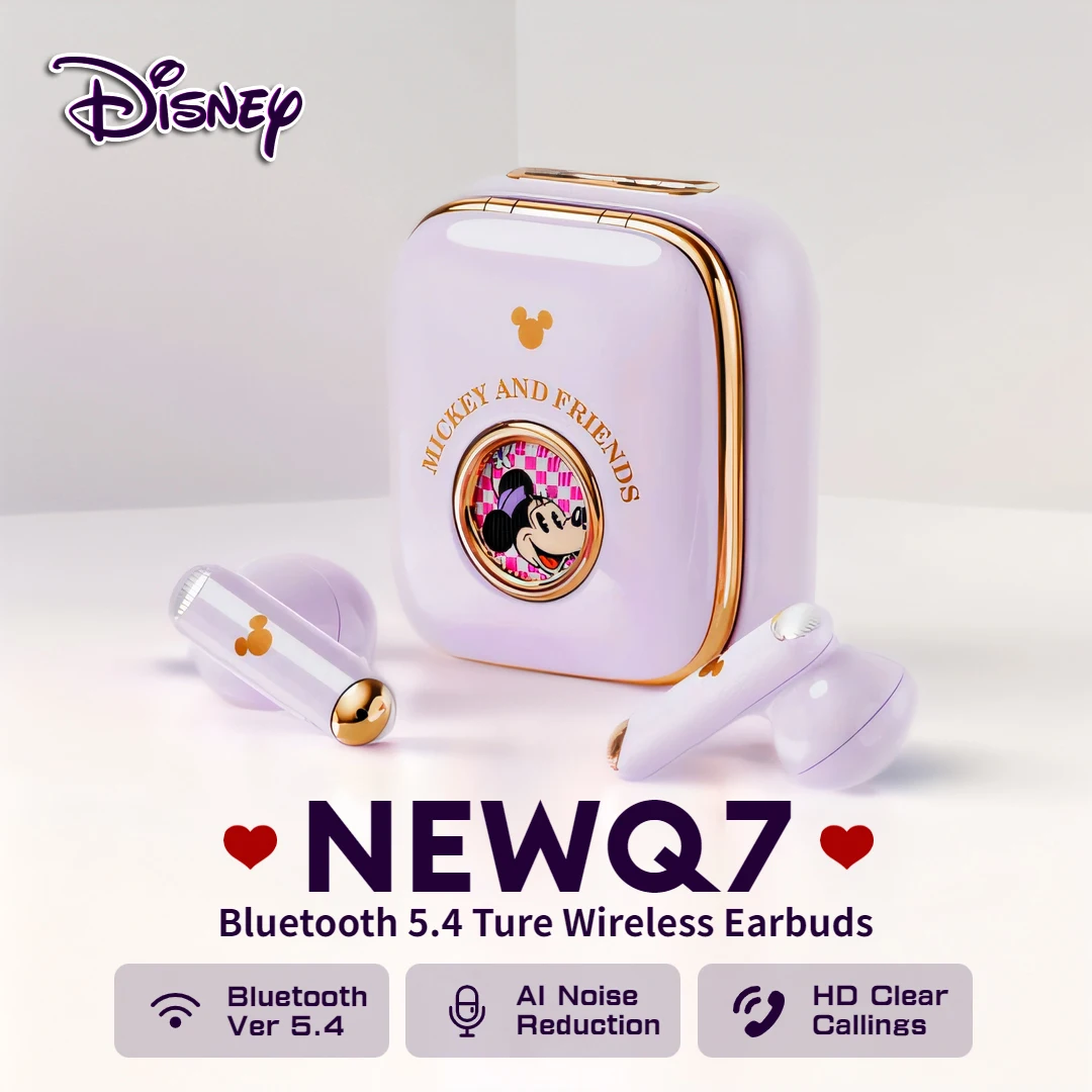 Disney-auriculares inalámbricos Q7 de Mickey y Minnie, audífonos internos TWS con cápsula espacial, Bluetooth 5,2, tipo C, con cancelación de ruido