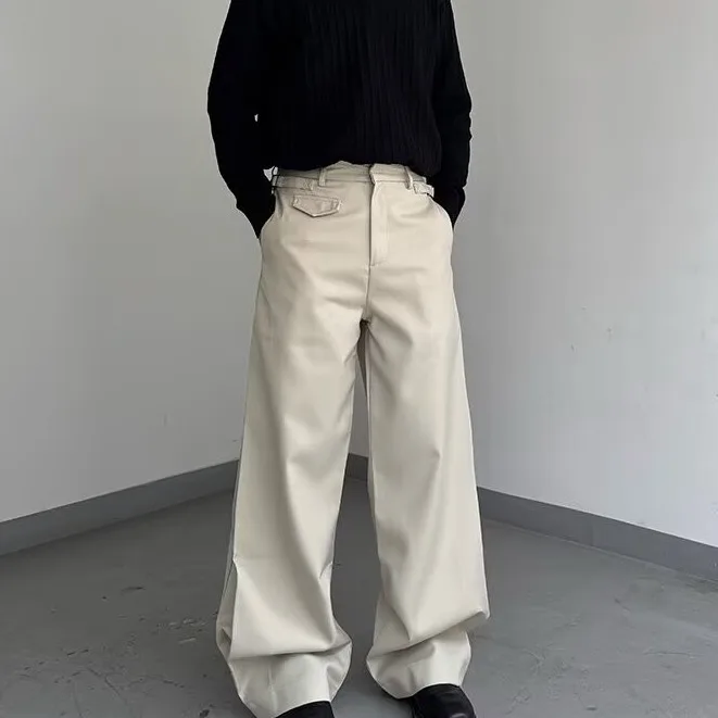 

American Sle High Waist Wide Leg Men's Casual Pants Loose Drapey Slimming Straight Long Trousers Trendy for Pear aped Body