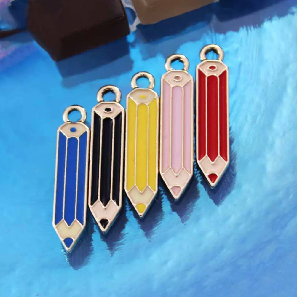 

50 Pcs Colored Pencil Shaped Jewelry Charms for Necklace Earring DIY Crafts Alloy Cartoon Creative Pendant Accessories