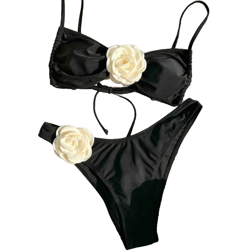 Costume da bagno da spiaggia Sexy con fiore tridimensionale nuovo stile da donna