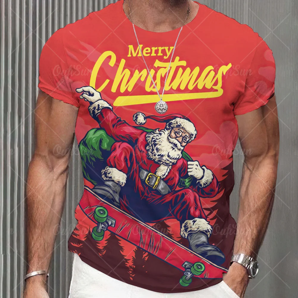 Funny Christmas T-Shirt For Men 3D Santa Print Short Sleeve Top Christmas T-Shirts Oversized Xmas Tee Shirt Men Clothing Unisex