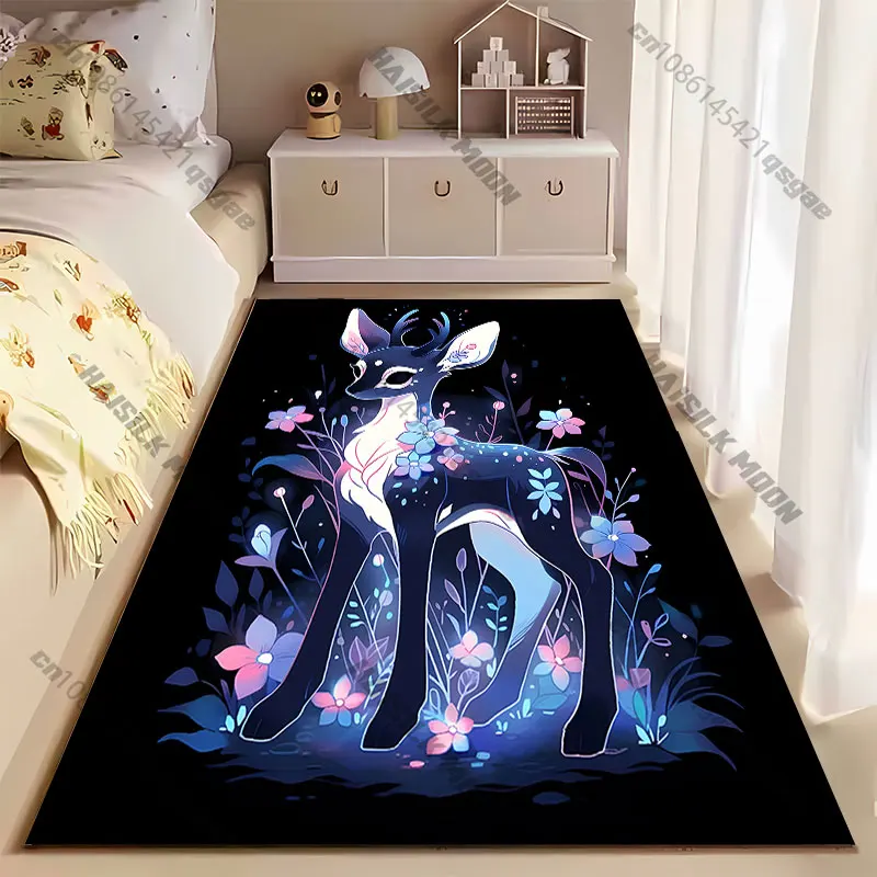 Enchanting deer surrounded by flowers carpet Yoga living room room decor children's crawling mat doormat area rug games mat view 3