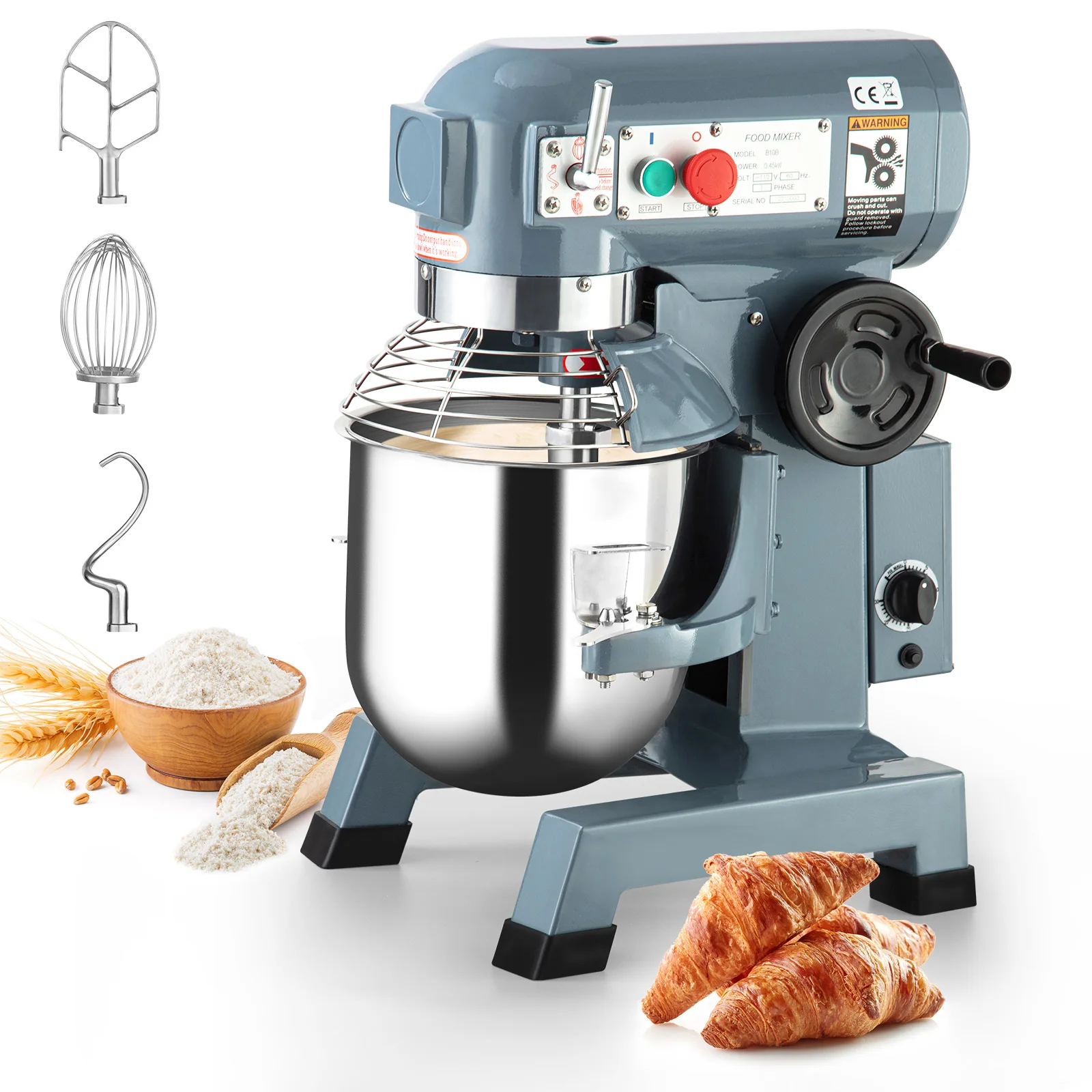 Commercial Countertop Mixer 10QT Commercial Food Mixer with Stainless Steel Bowl  Safety Guard 450W 110V Commercial Stand Mixer