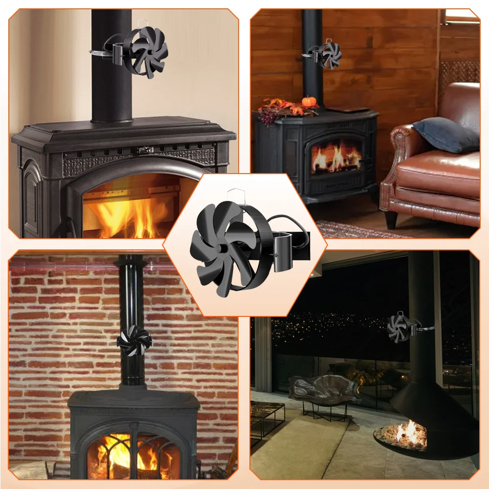 Yofidra 6/7 Blades Black Fireplace Fan Wood Burner Safe Quiet Fireplace Eco Fan Fuel Saving Efficient Heat Distribution