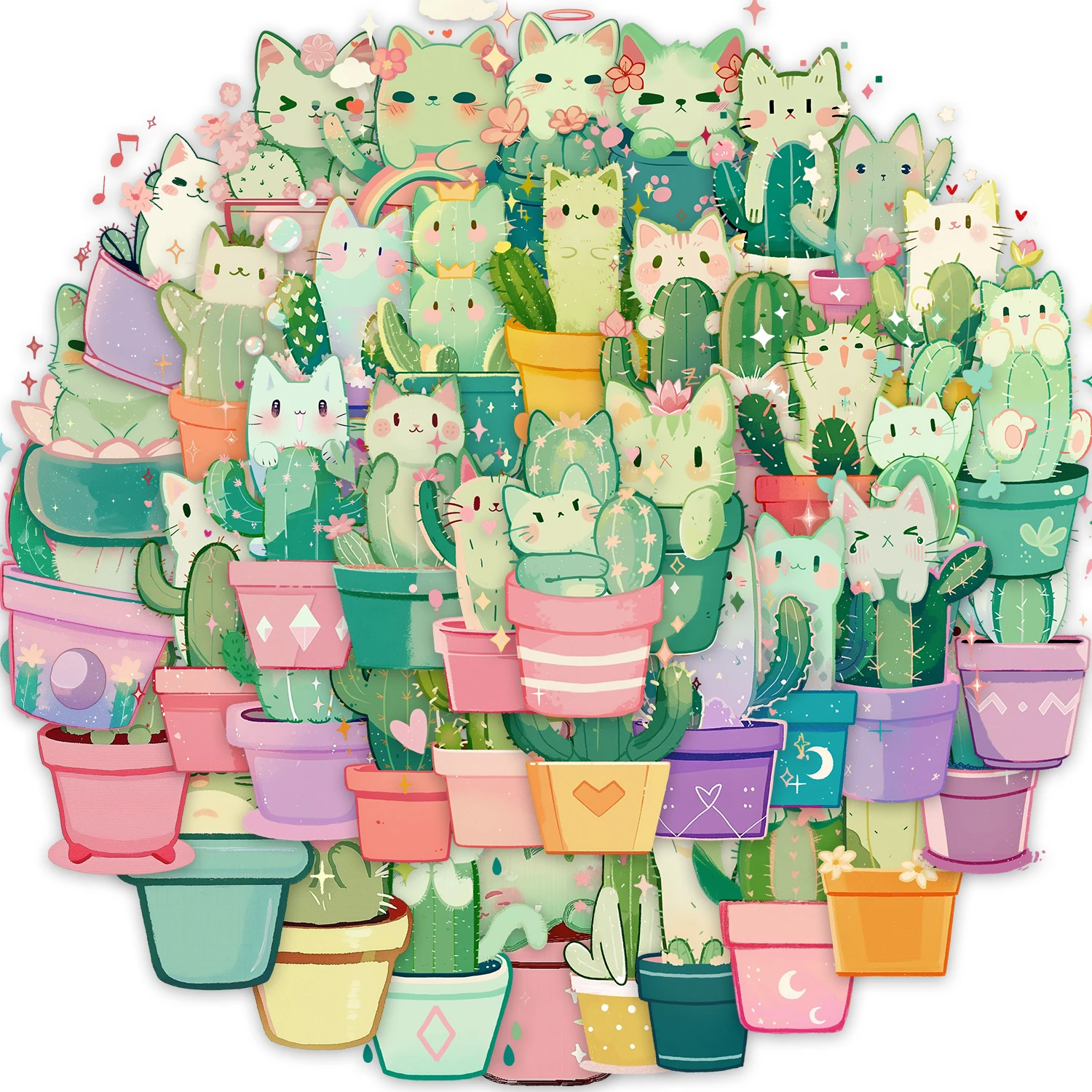 50 قطعة من ملصقات القط الصبار الممتعة DIY جراب هاتف الكمبيوتر المحمول كوب ماء ملصقات ألعاب الكمبيوتر