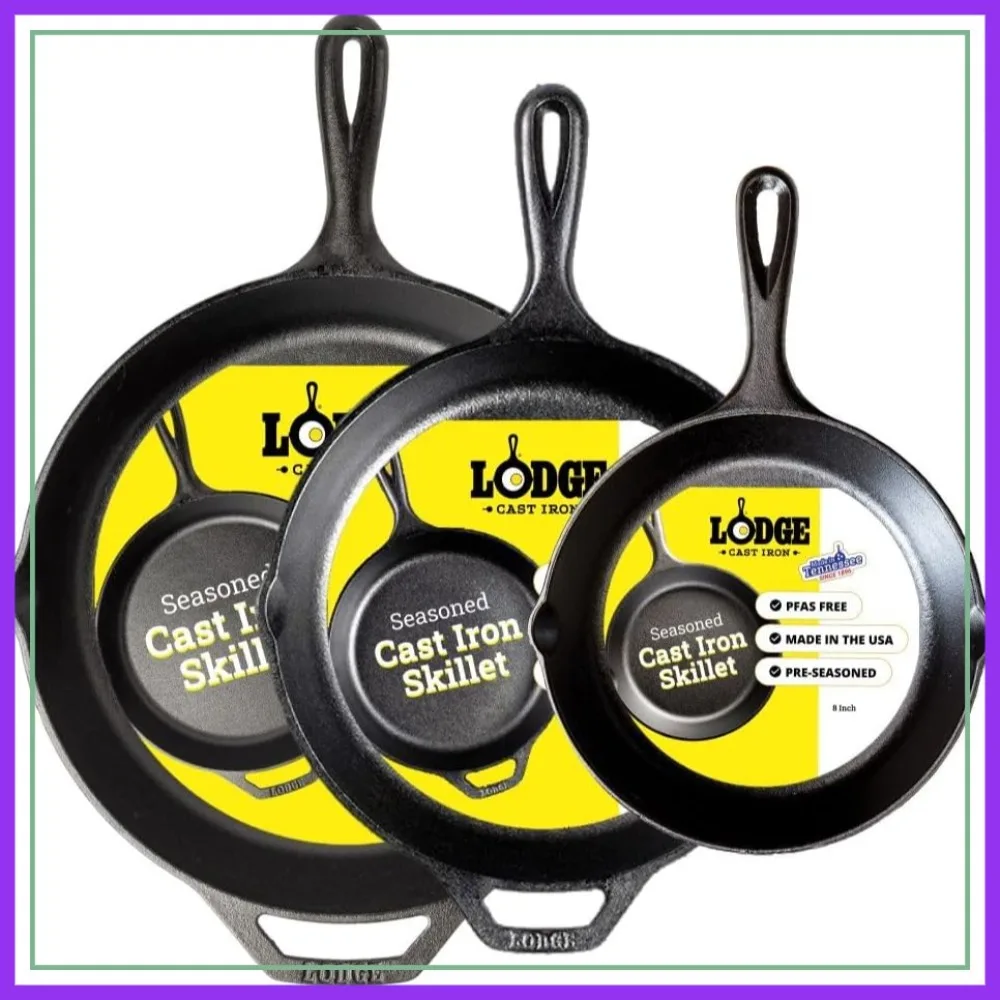 

Cast Iron Skillet Set 8, 10.25 & 12 Inches - PFAS-Free, Non-Toxic, Naturally Non-Stick, Oven Safe