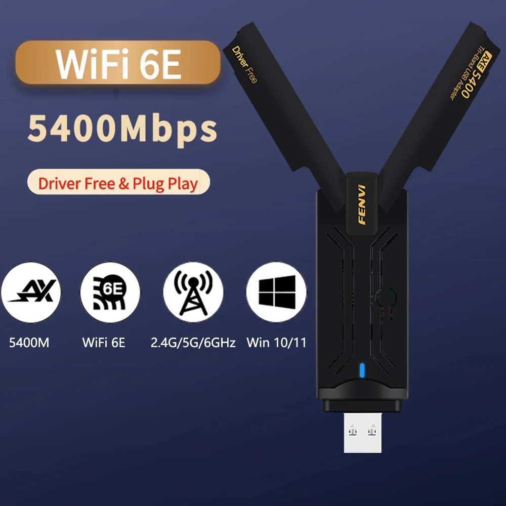 FENVI WiFi 6E USB Adapter Tri-Band 2.4G/5G/6GHz Wireless Network Card Wi-Fi USB3.0 Dongle Driver Free For Win10/11